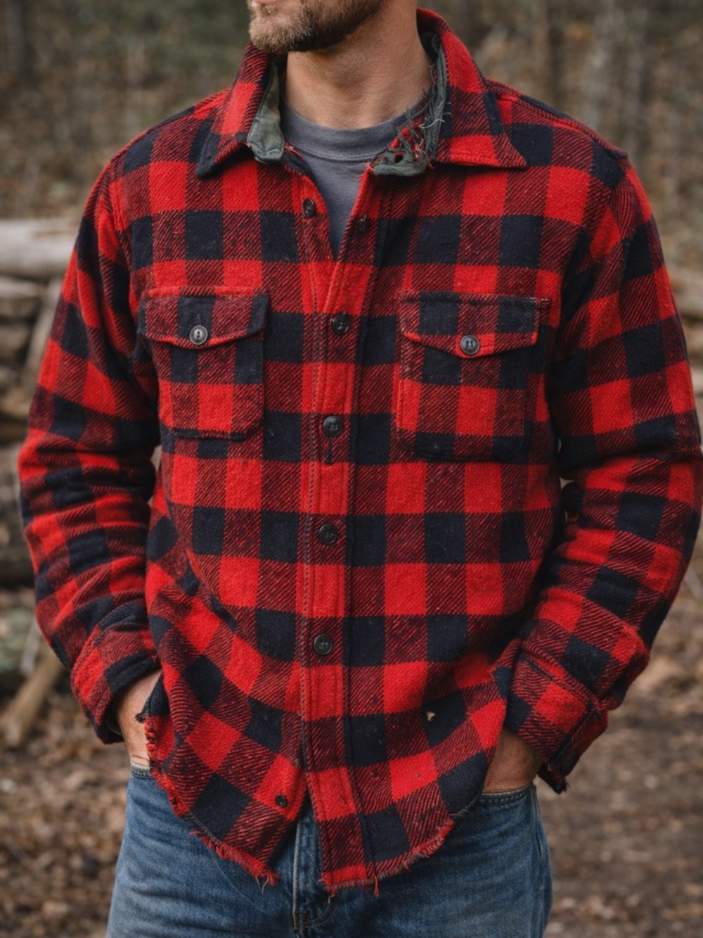 VTG 50’s/60’s Era Melton Buffalo Plaid Wool Shirt